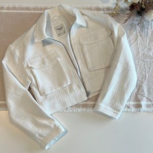 Abercrombie & Fitch Cropped Tweed Jacket - White